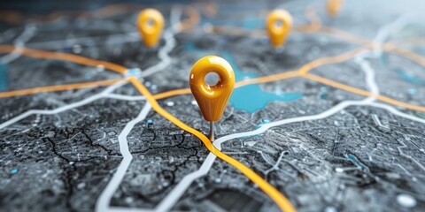 Poster - A close-up view of a map featuring multiple pins, ideal for use in presentations or reports highlighting various locations