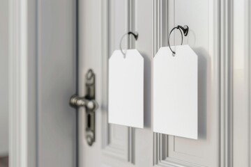 Aufkleber - Two blank tags hanging from a door handle, often used for decoration or marking