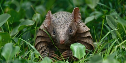 Wall Mural - A close-up shot of a small animal hiding in the grass, great for nature or wildlife themed projects