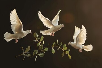 Poster - Image of three white doves soaring through the air, a symbol of peace and harmony