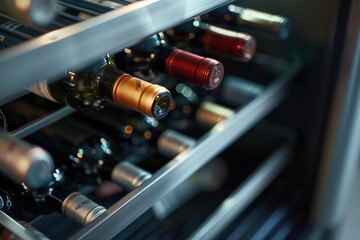 Poster - A collection of wine bottles stored in a cooler