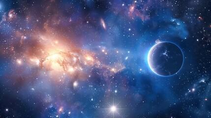 Wall Mural - A breathtaking space scene featuring galaxies, nebulae, stars, and planets, rendered in vibrant colors and exquisite detail