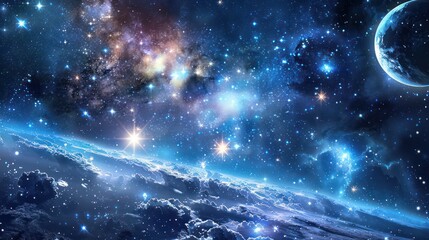 Wall Mural - a breathtaking space scene with brilliant stars, nebulae, and planets set against the vastness of ou