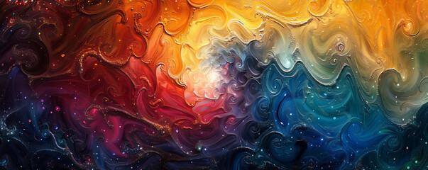 A swirling vortex of vibrant colors, blending and merging into a mesmerizing pattern.