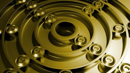 Poster - Red and yellow rotating animation. Design. Rotating mazes in animation that move special circles.