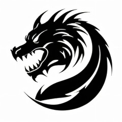Wall Mural - ai generated illustration of a black dragon head silhouette with sharp teeth on a white background