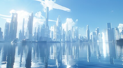 Futuristic skyline with tech-inspired designs