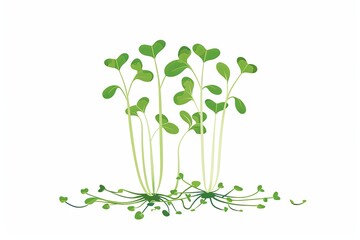 Poster - A cluster of green microgreens with their roots showing are displayed against a stark white background. Generative AI