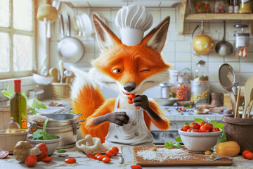 Wall Mural - Fox Chef Preparing a Meal