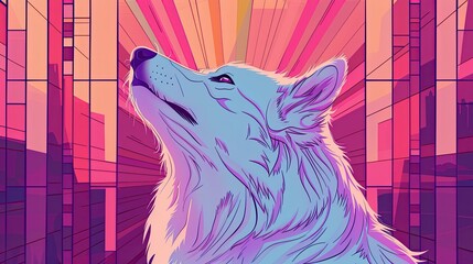 Wall Mural - A dog is looking up at the camera with a bright pink background