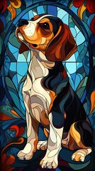 Wall Mural - A dog is sitting in a stained glass window