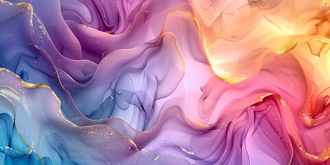 Wall Mural - A colorful, glittery background with a pink and blue swirl. The background is filled with gold and pink colors