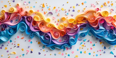 A colorful paper streamer with a rainbow of colors and a lot of flowers