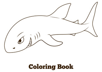 Wall Mural - Coloring book shark cartoon educational PNG illustration