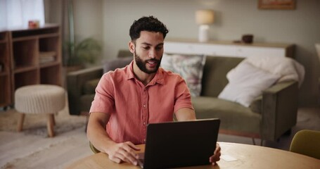 Aufkleber - Man, laptop and freelancer on video call in home, business meeting and consultant for advice. Male person, remote work and talking or speaking on webinar, employee and website for virtual conference