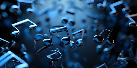 Poster - a group of musical notes floating in the air with a black background