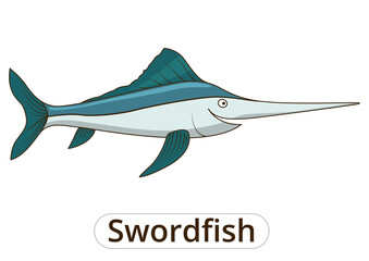 Wall Mural - Swordfish underwater animal cartoon PNG illustration for children