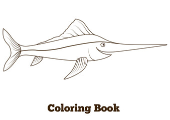 Wall Mural - Coloring book swordfish fish cartoon PNG educational illustration