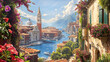 © RocknRoller Studios - Beautiful Illustration of Historic Italy. Mediterranean Vacation Artwork.