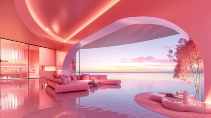 Wall Mural - A pink room with a pink ceiling and pink walls