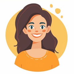 Poster - Cheerful Animated Girl with Brown Hair and Yellow Background