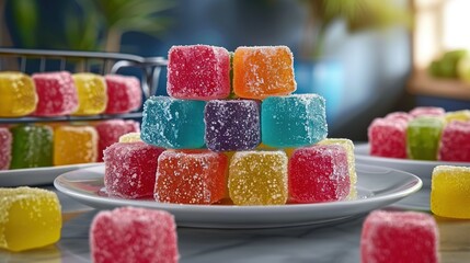 Poster -   A plate with two stacks of gummy bears