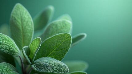 Canvas Print -   A close-up of a green plant with numerous leaves on its stem and a blurry backdrop