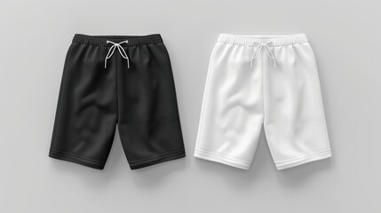 Wall Mural - Front view 3D rendering of a blank black and white mens shorts mockup Isolated daily outfit mockup