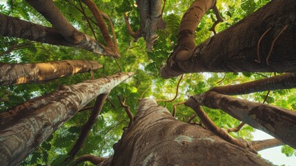 Wall Mural - Forest tree with its branches reaching up towards the sky