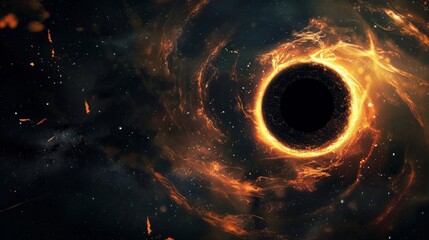 Wall Mural - square astronomical poster with a fantasy print of a black hole featuring hot rotating orange gas cl