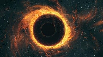 Wall Mural - square astronomical poster with a fantasy print of a black hole featuring hot rotating orange gas cl