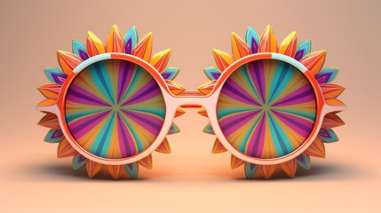 A pair of groovy psychedelic glasses with flower-shaped lenses. The glasses are perfect for a day at the beach or a music festival.