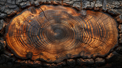 Copy space image of a textured wood background with a top cut of a tree trunk with rings and a rough surface