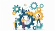 © AriyaniAI - An illustration featuring a team of four people working together, each on a different gear, showcasing the concept of teamwork and collaboration.