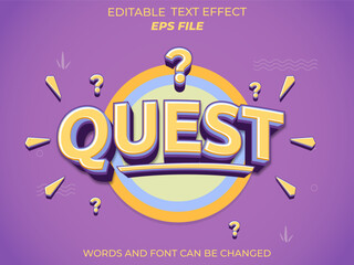 Poster - quest text effect, font editable, typography, 3d text. vector template