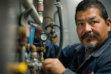 Poster - Technician adjusting pressure gauge on industrial equipment