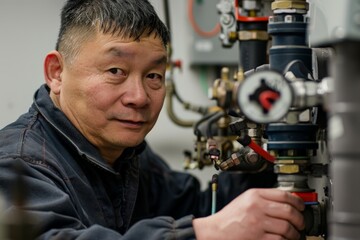 Aufkleber - Experienced technician working on industrial machine in factory
