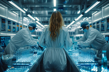 Poster - A high-tech laboratory with scientists conducting groundbreaking experiments. Concept of research and innovation. Generative Ai.