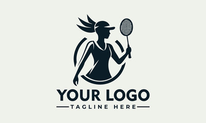 Sticker - Woman Badminton Vector Logo Symbolize Athleticism, Elegance, and the Thrill of Badminton Competition Capture Attention with the Bold and Memorable Woman Badminton Vector Logo