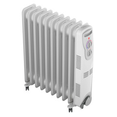 Poster - white electric oil heater, oil-filled radiator. 3d rendering isolated on transparent background