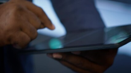 Poster - software developer doing yearly maintenance using tablet to prolong data center equipment life span.