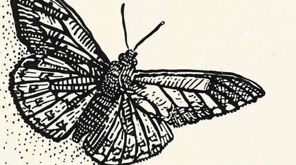   A B&W illustration depicts a butterfly with dots on its wings and an outlined silhouette