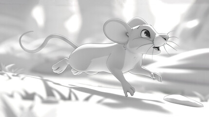  A monochrome photo depicts a mouse sprinting in snow, with a mouse in the foreground and another mouse in the background