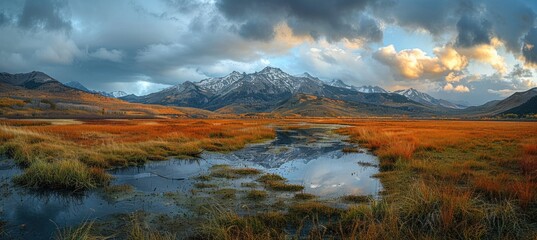 Sticker - Mountain Reflections in a Serene Meadow