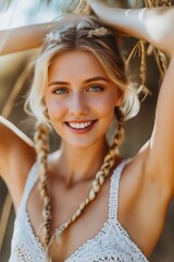 Wall Mural - A beautiful blonde woman with braids in her hair.