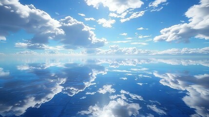 Poster -   An expansive expanse of water with scattered clouds overhead and a radiant sun directly overhead