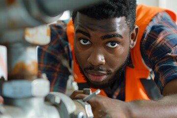 Aufkleber - Focused african american technician repairing industrial equipment