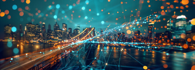 Wall Mural - city night light network.connectivity