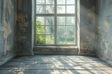 Poster - Abandoned Gray Room with Window