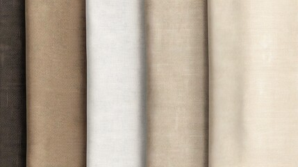 A variety of beige and brown fabrics with different textures are displayed side by side.